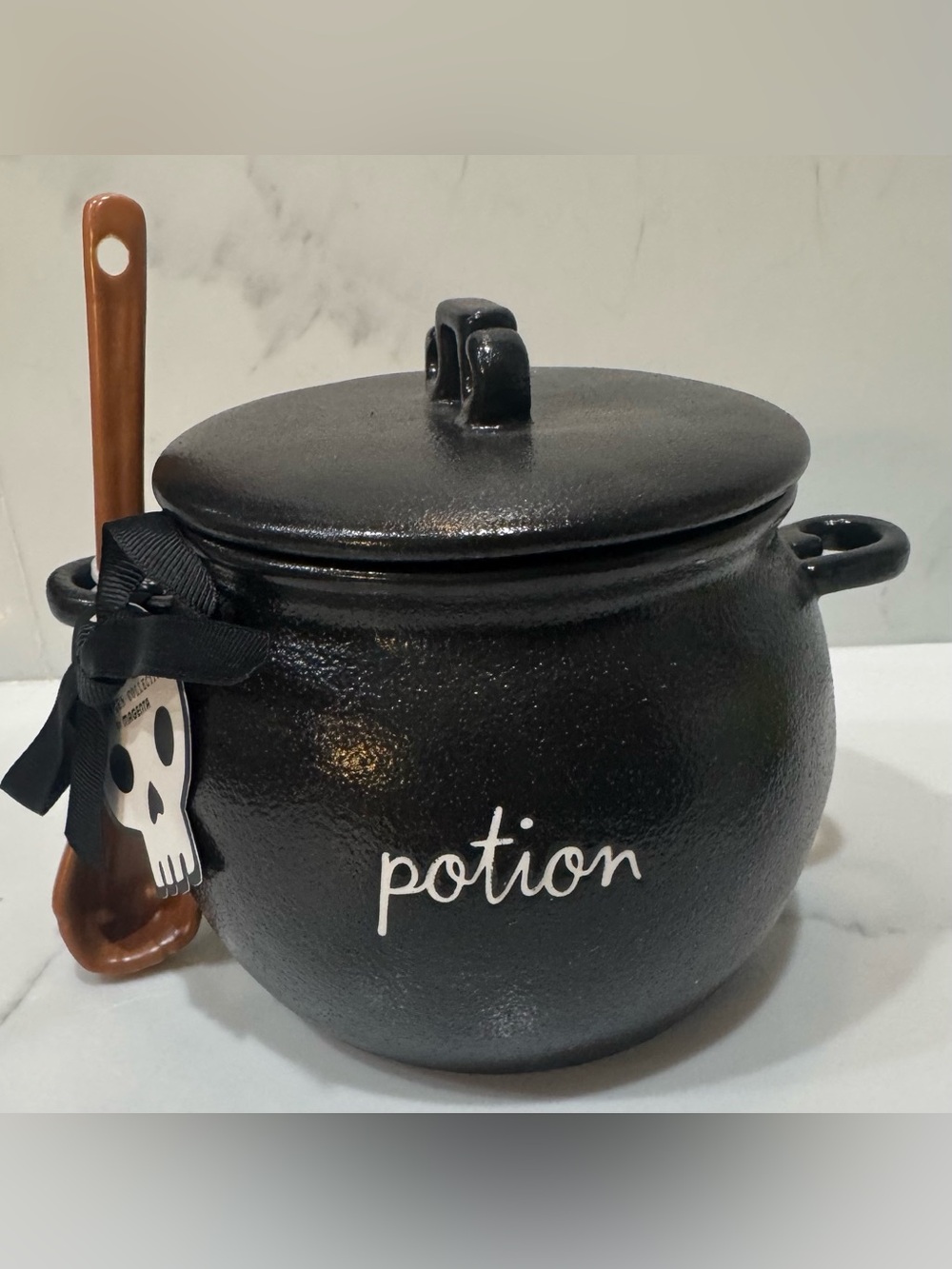 Rae Dunn Halloween Witch Cauldron w/Spoon Sugar Dish/Candy Jar “Potion” NWT